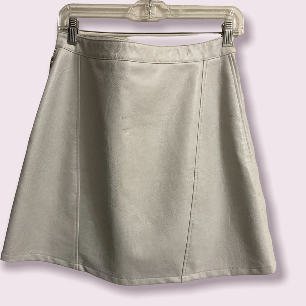 Zara Large White faux leather skirt with side closure button detail